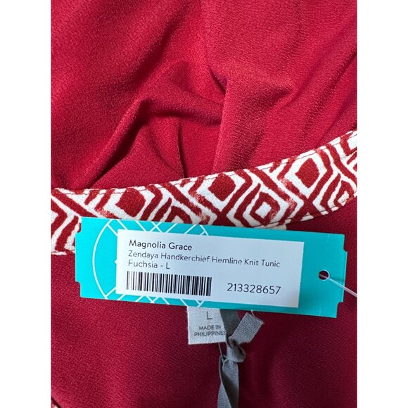 Magnolia Grace Zendaya Handkerchief Hemline Tunic Red W/ Geometric Trim Sz L - Picture 6 of 10